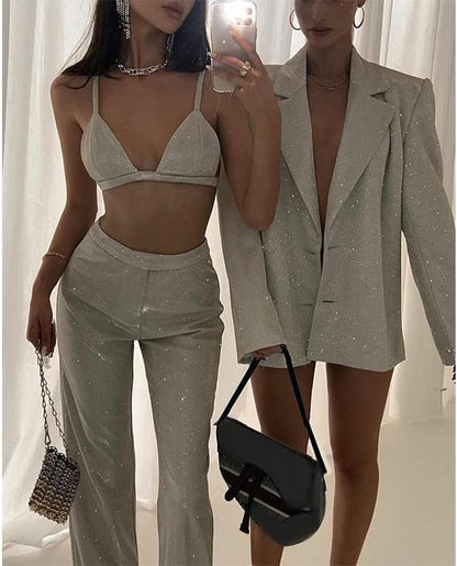 TANJA | 3-Piece Glitter Set: Blazer, Pants & Top