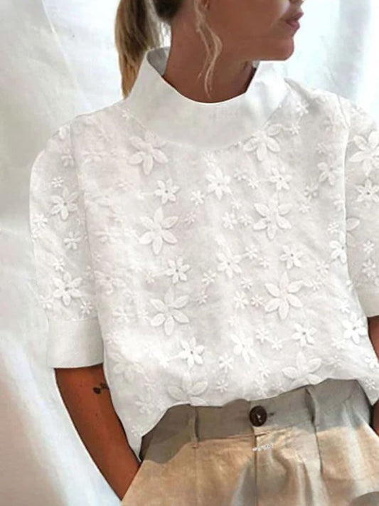 SABINA | Chic High Collar Cotton-Linen Blouse