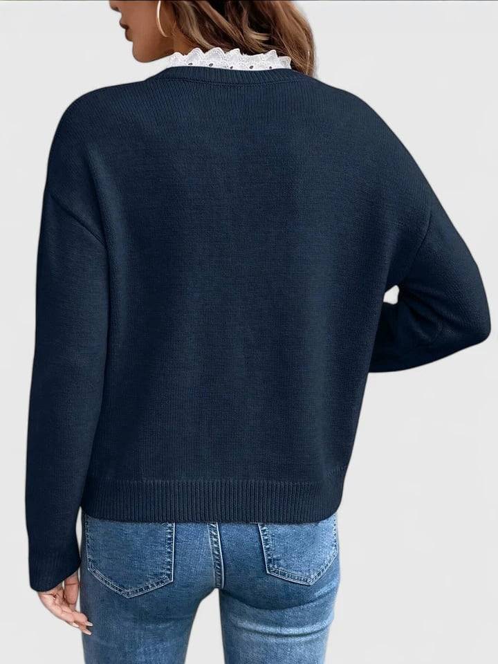 GAËLLE | Chic V-Neck Lace Sweater