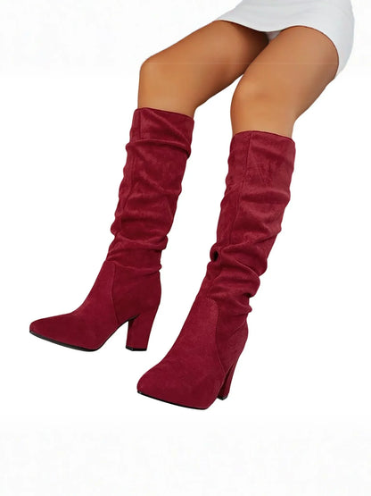 Chunky Heel Mid-Calf Faux Suede Boots