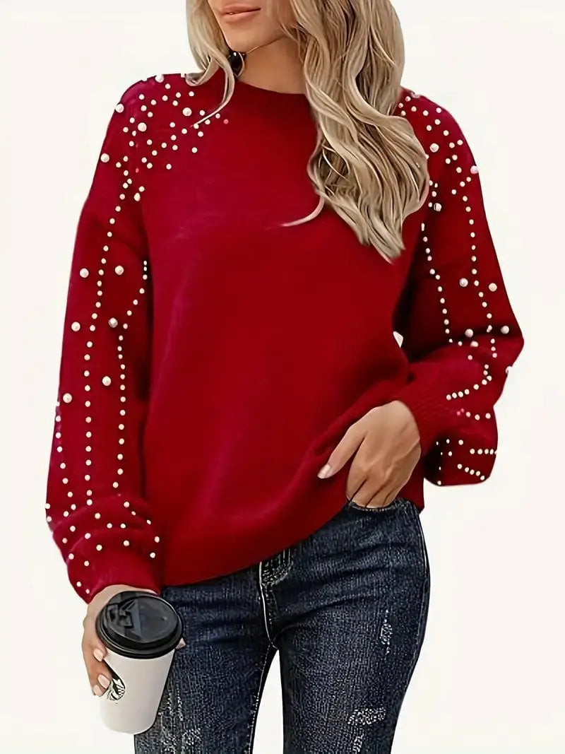 QUINLEE | Long Sleeve Knit Sweater with Pearls
