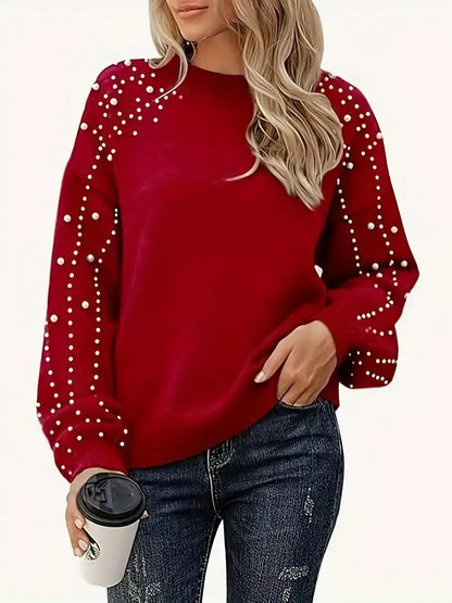 QUINLEE | Long Sleeve Knit Sweater with Pearls