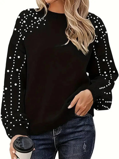 QUINLEE | Long Sleeve Knit Sweater with Pearls