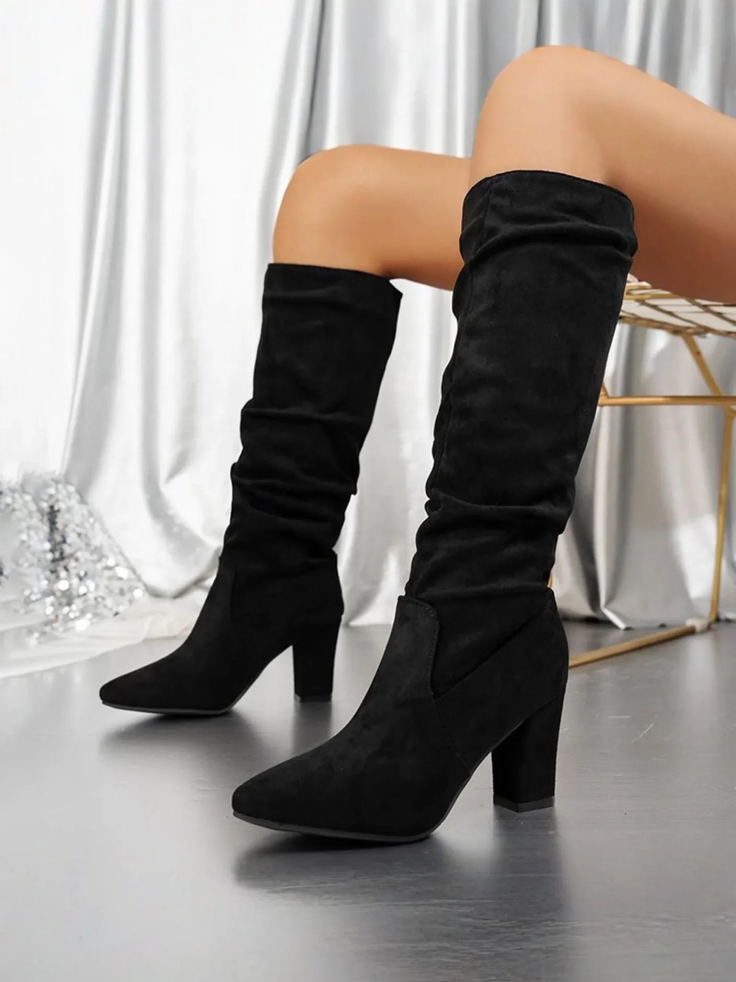 Chunky Heel Mid-Calf Faux Suede Boots