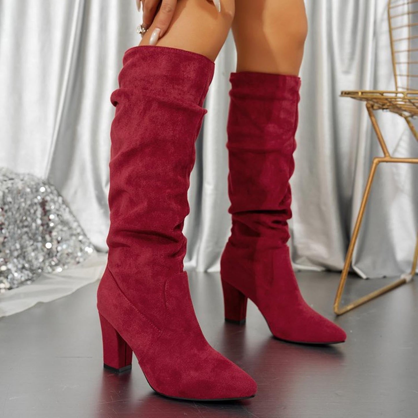 Chunky Heel Mid-Calf Faux Suede Boots