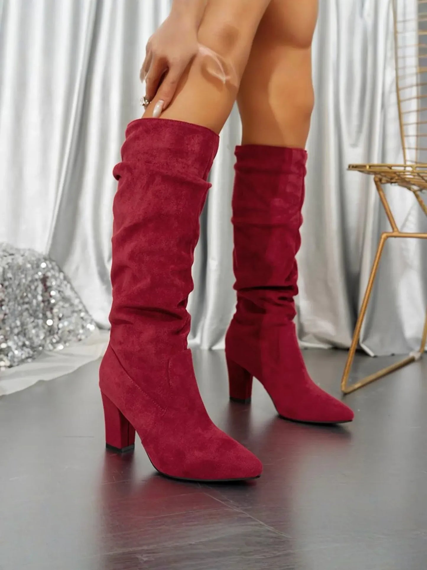 Chunky Heel Mid-Calf Faux Suede Boots