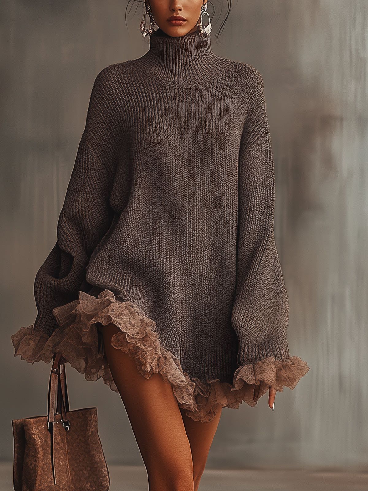 Cozy Ruffled Knit Sweater Dress