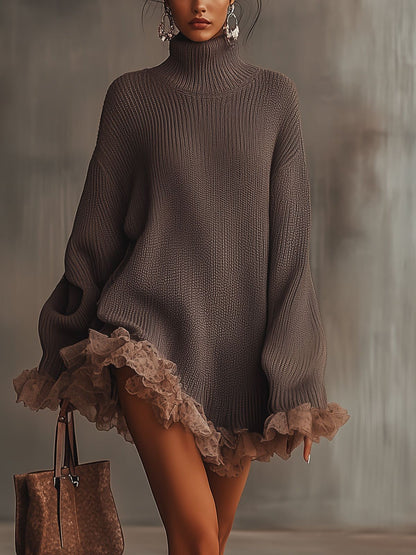Cozy Ruffled Knit Sweater Dress