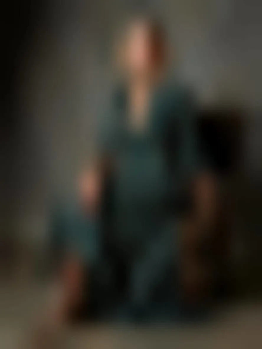 Checkered Lapel Long Dress in Green