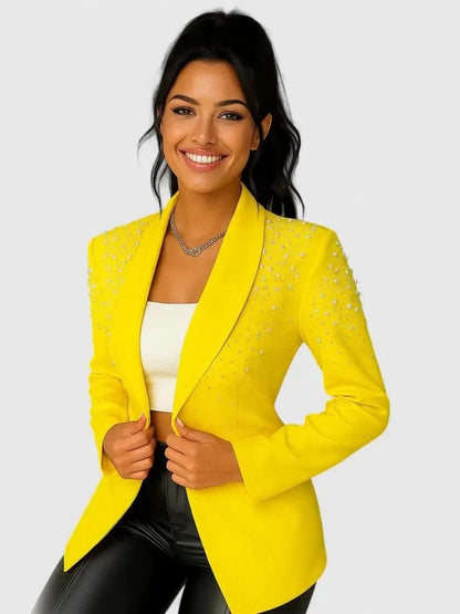 Chic Blazer with Pearl and Rhinestone Accents for a Sophisticated Style