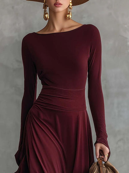 Chic Color-Blocked Satin Maxi Dress with Round Neck