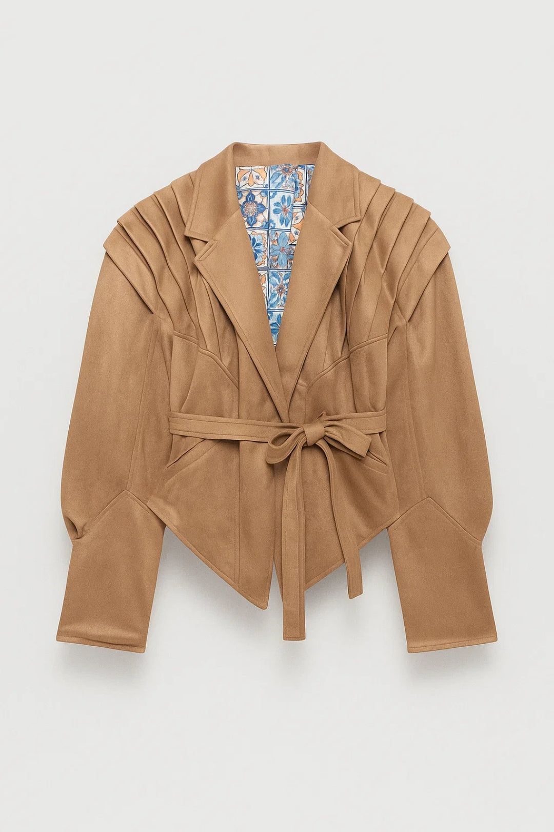 Women's Blazer with Pleated Shoulders and Belt Detail