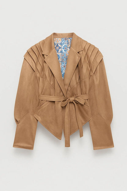 Women's Blazer with Pleated Shoulders and Belt Detail