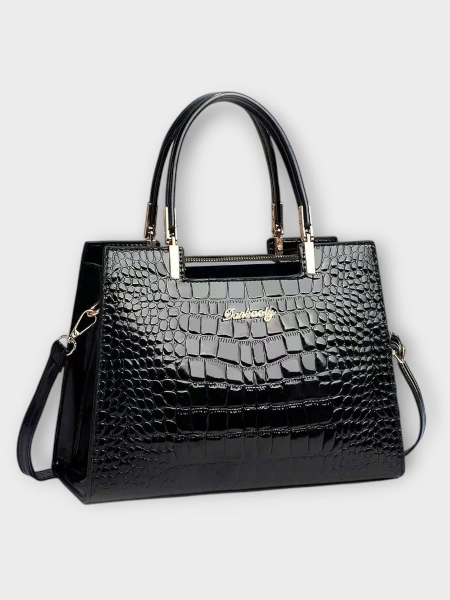Glossy Crocodile Print Handbag