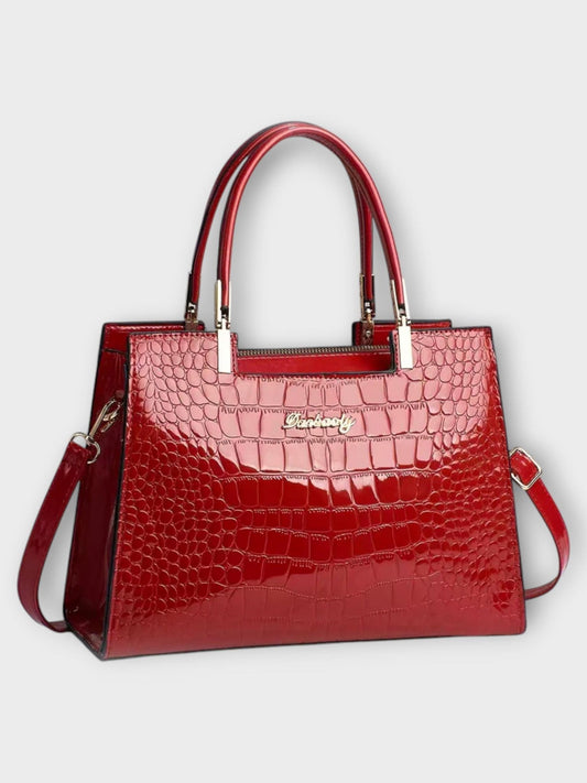 Glossy Crocodile Print Handbag