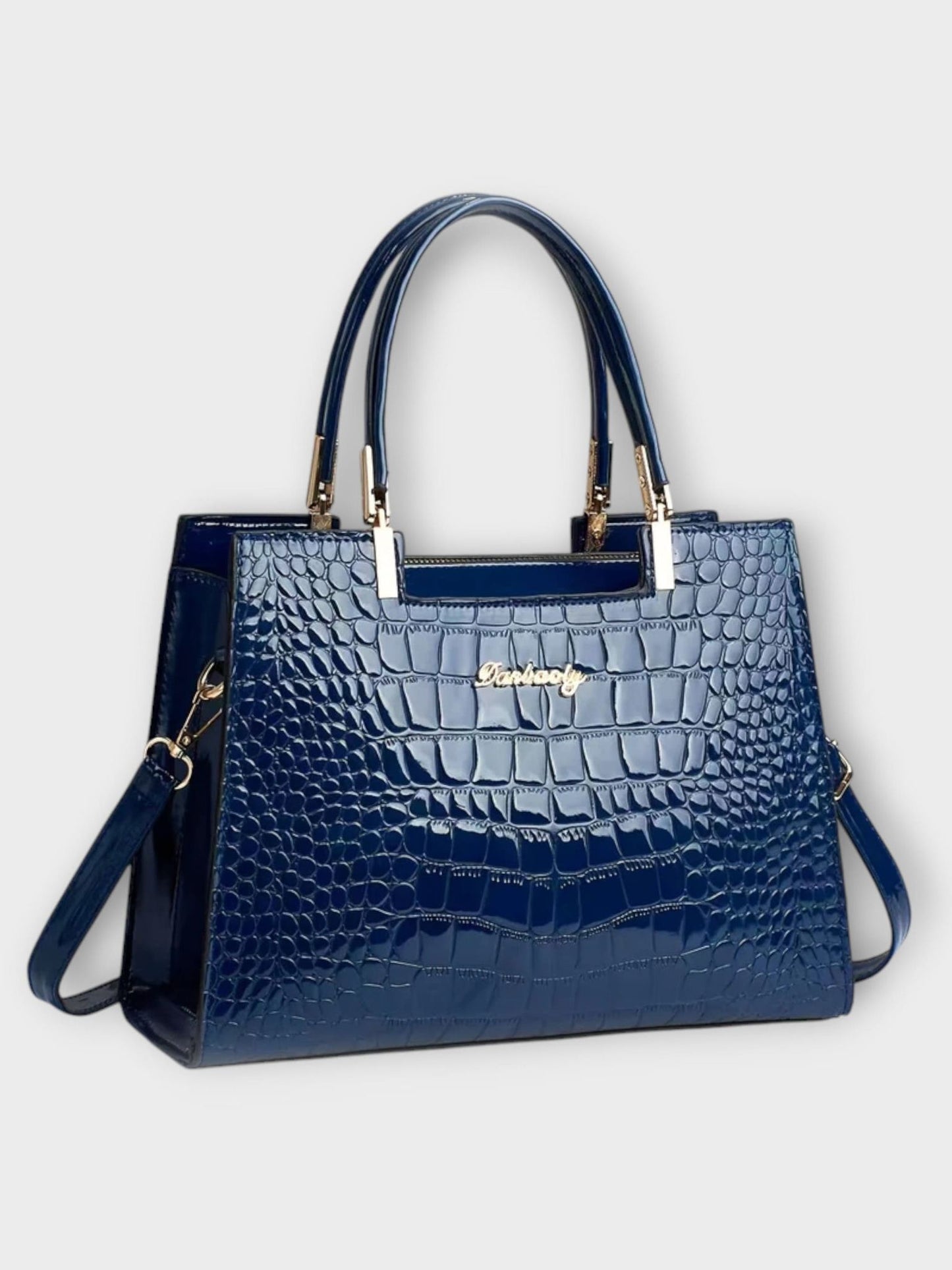Glossy Crocodile Print Handbag