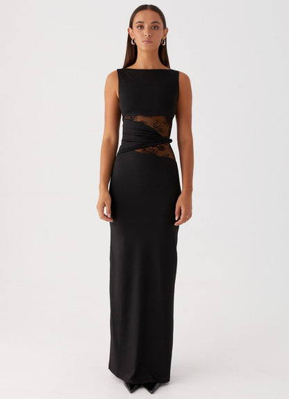 LÉNI | Fitted Long Dress with Cutouts and Elegant Lace Details