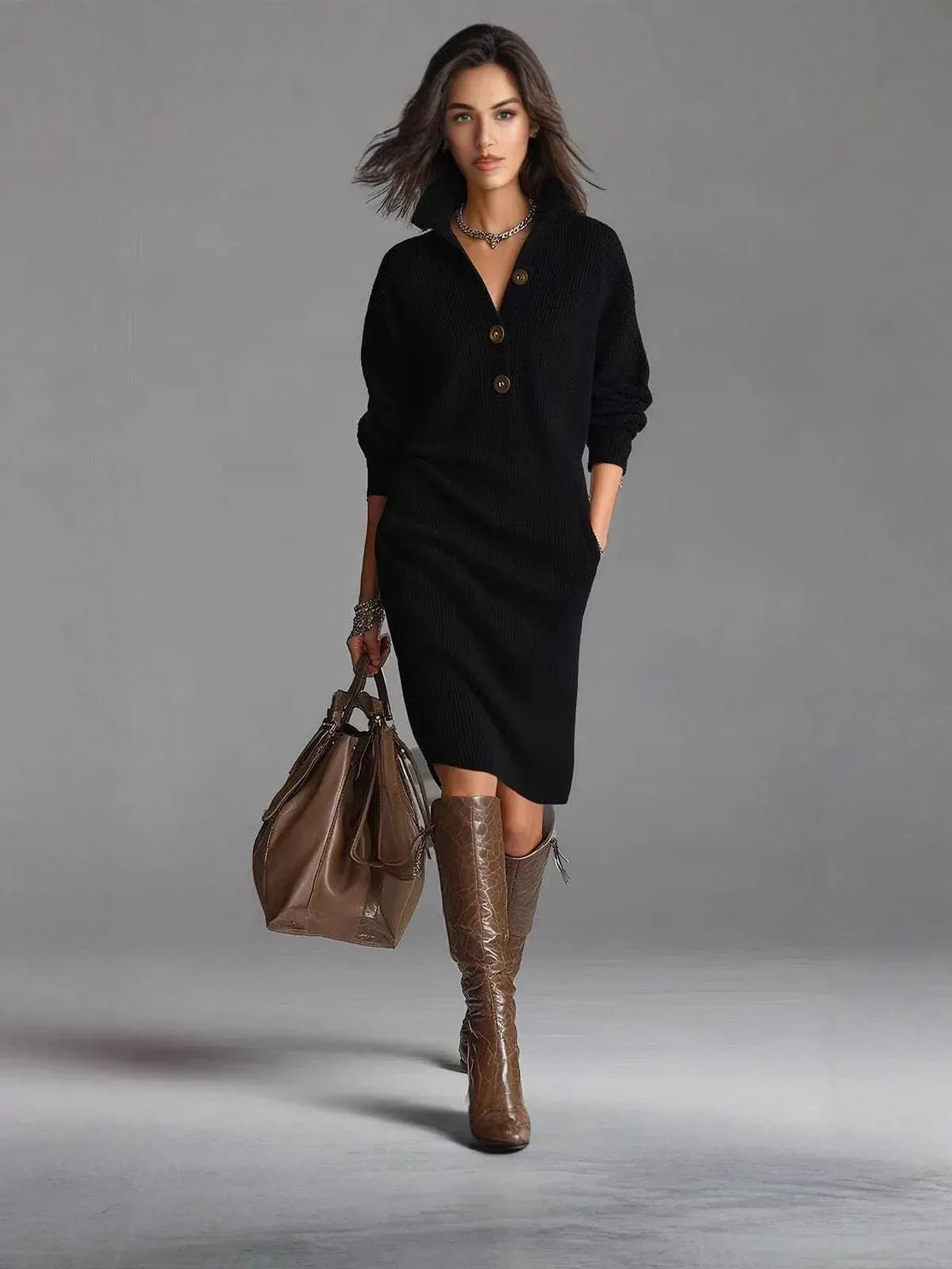 Chic Button-Up Knit Dress
