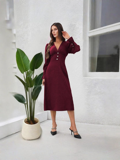 Chic Long Dress with Patchwork Accents