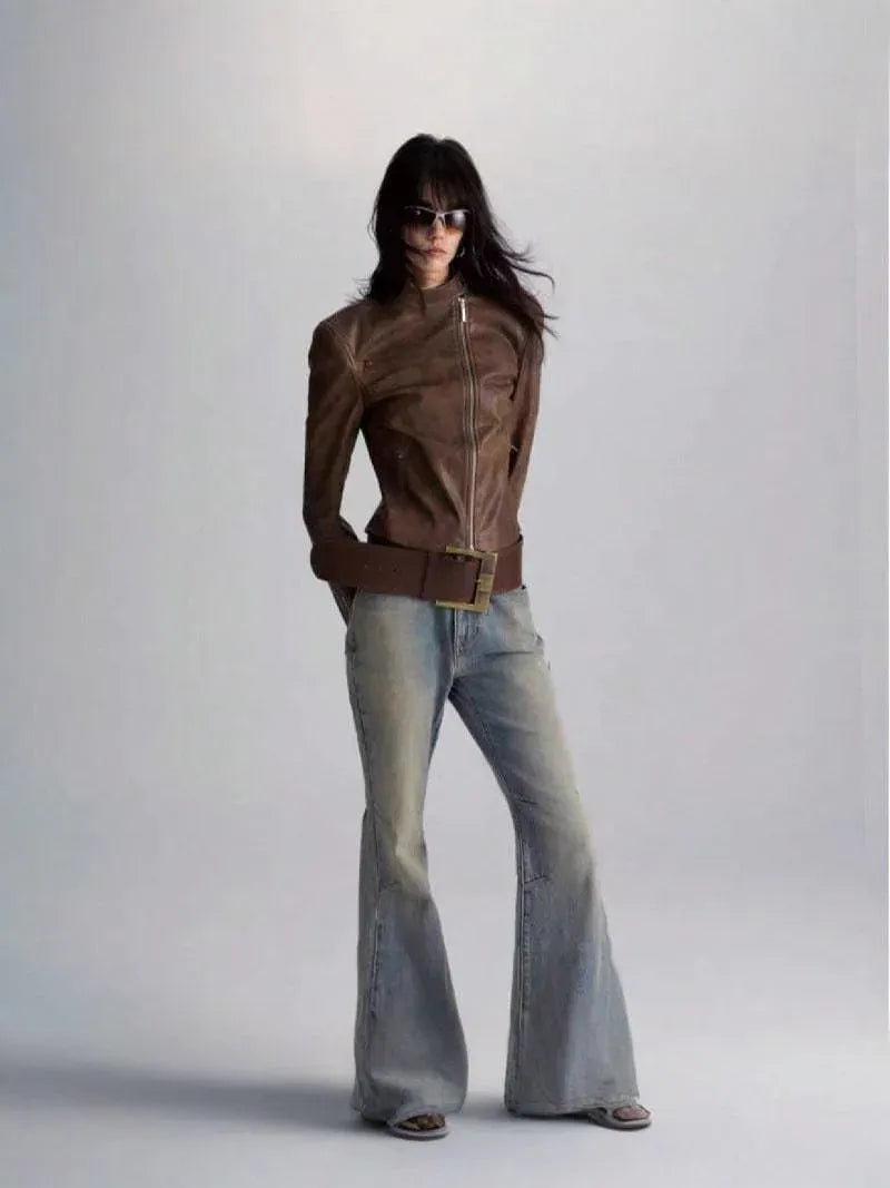 Vintage PU Leather Belt - 7.5 cm Wide with Metal Buckle