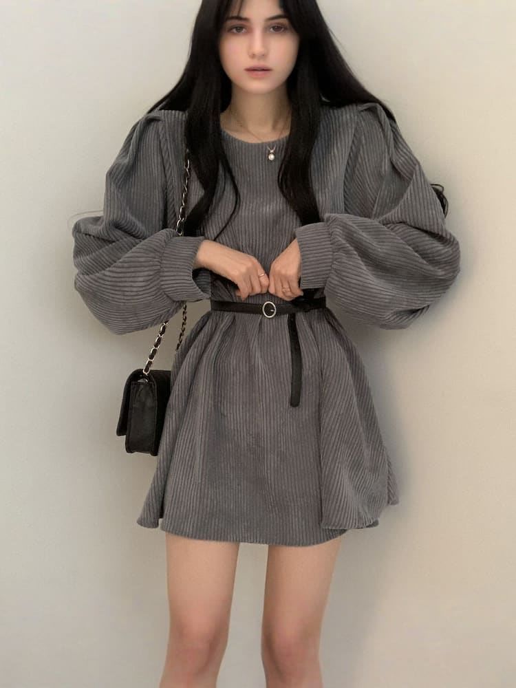 Puff Sleeve Corduroy Mini Dress