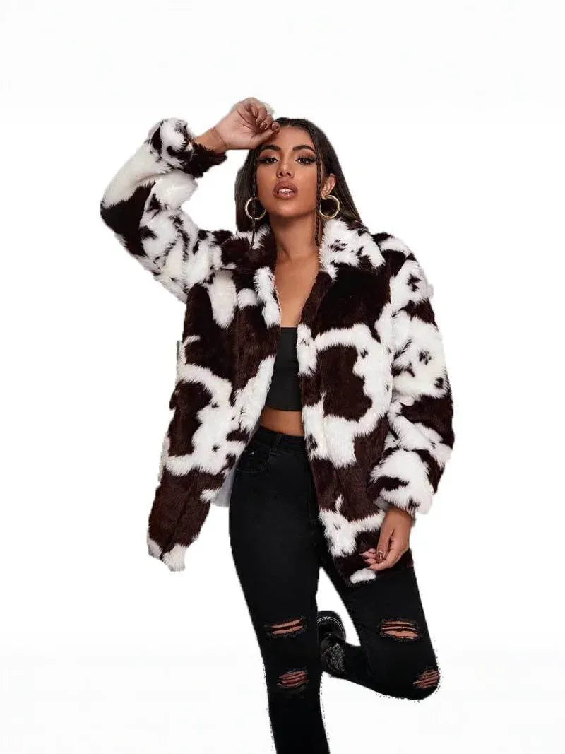 Cow Print Effect Synthetic coat