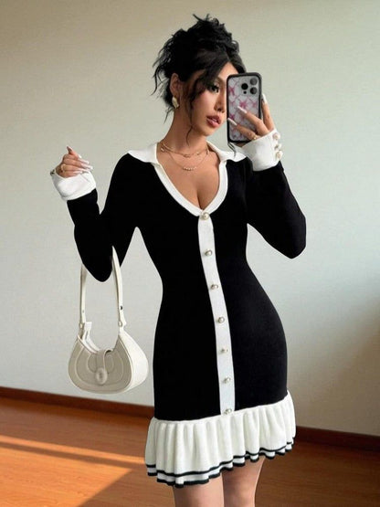 JESSICA | Elegant Black Dress with High Collar and High Waist