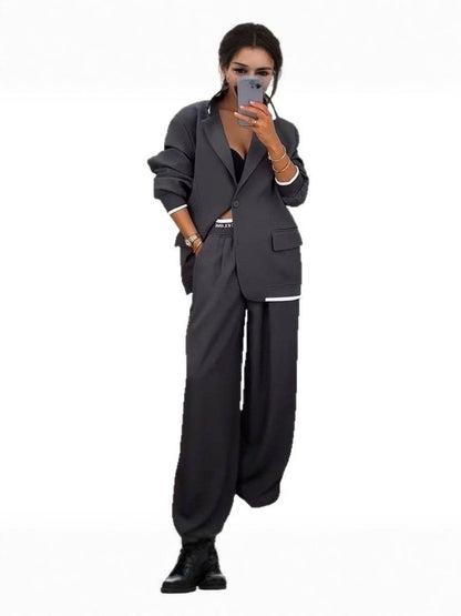 Chic Gray Polyester Set – Classic Style with Impeccable Detail