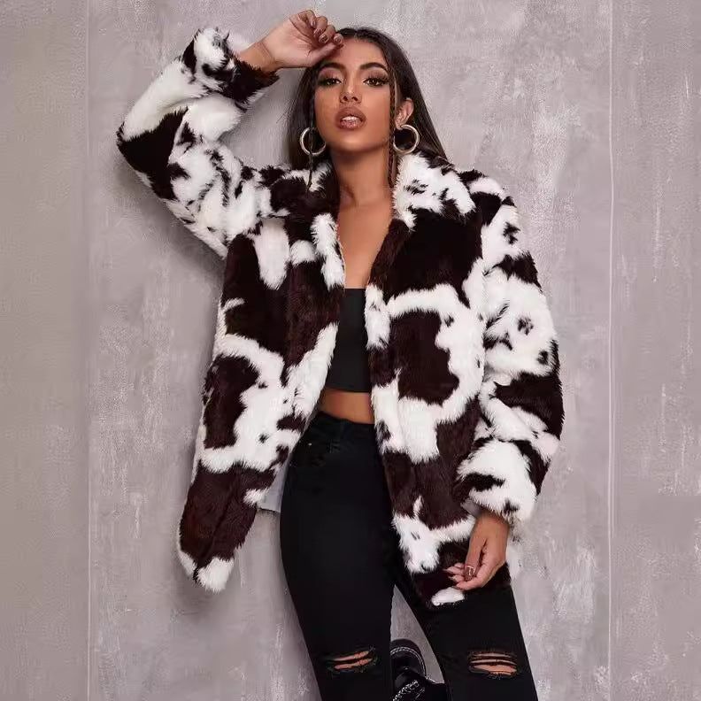 CHARLOTTE | Cow Print Effect Synthetic coat