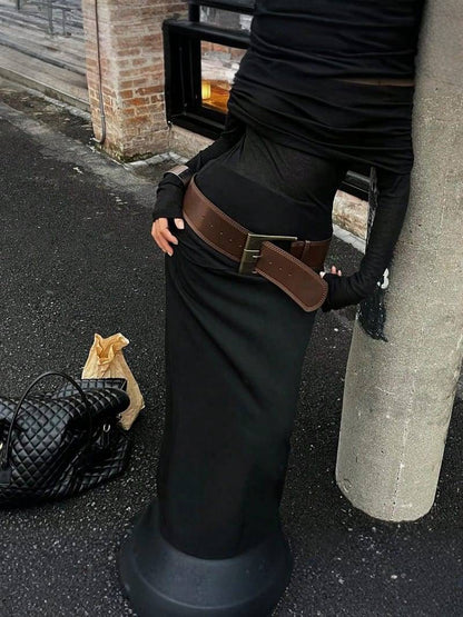 Vintage PU Leather Belt - 7.5 cm Wide with Metal Buckle