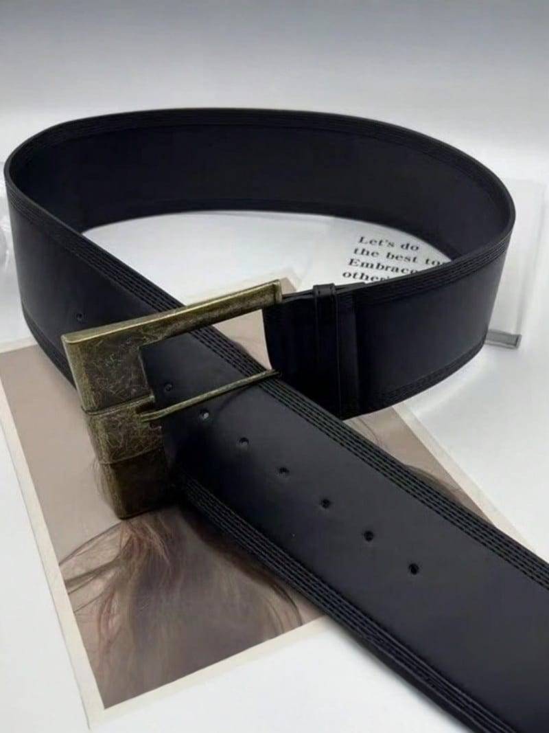 Vintage PU Leather Belt - 7.5 cm Wide with Metal Buckle