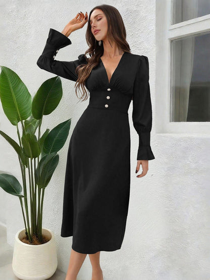 Chic Long Dress with Patchwork Accents