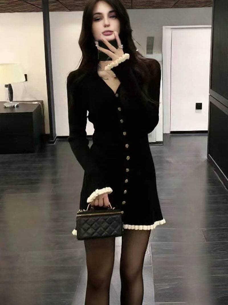V-Neck Sweater Dress with Belt – Cozy Elegance