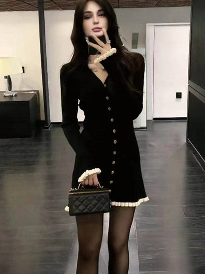 V-Neck Sweater Dress with Belt – Cozy Elegance