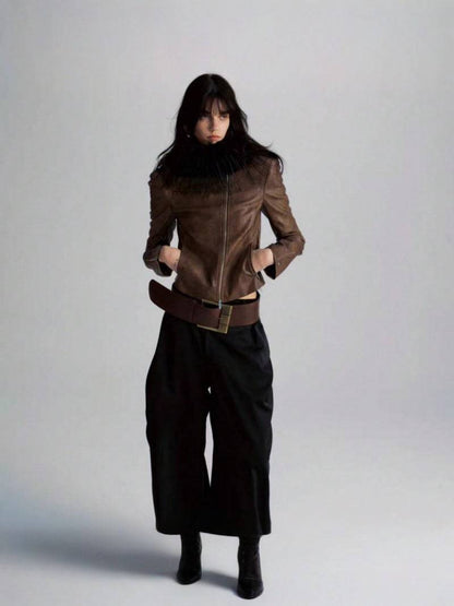 Vintage PU Leather Belt - 7.5 cm Wide with Metal Buckle