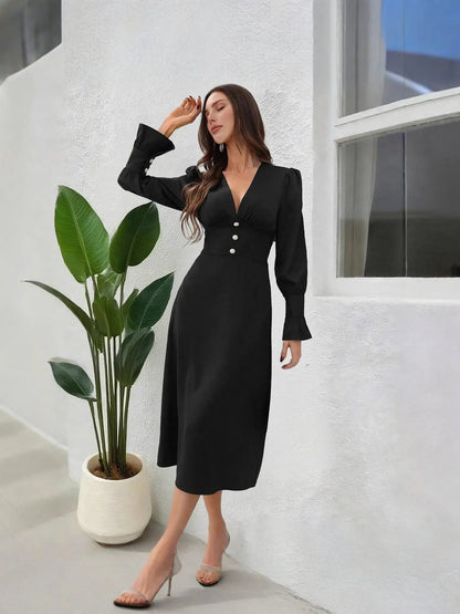 Stylish Long Dress with Patchwork Accents