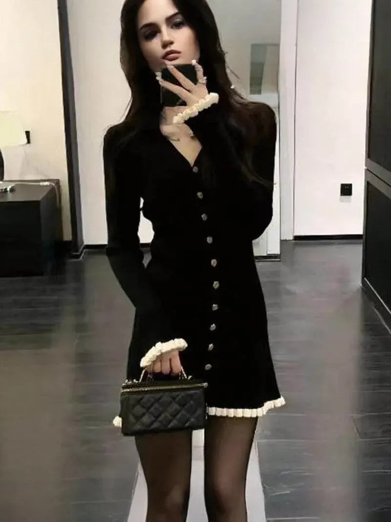 V-Neck Sweater Dress with Belt – Cozy Elegance