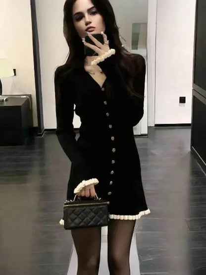V-Neck Sweater Dress with Belt – Cozy Elegance