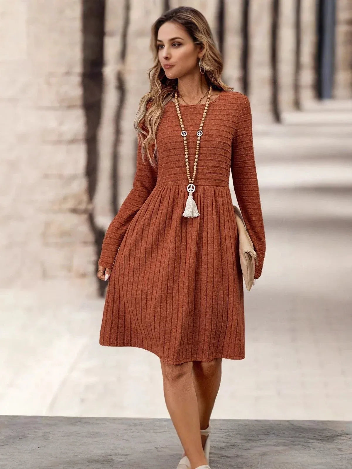 ÉLIANNE | Long-Sleeve Mid-Length Patchwork Dress