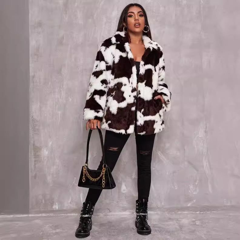 CHARLOTTE | Cow Print Effect Synthetic coat