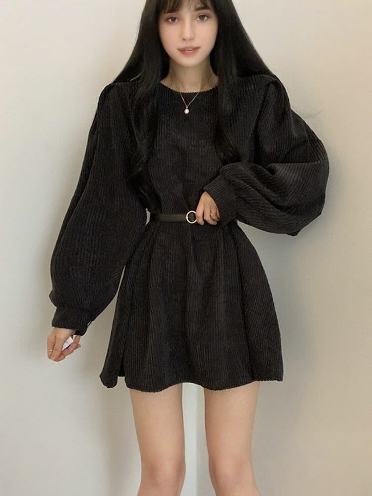 Puff Sleeve Corduroy Mini Dress