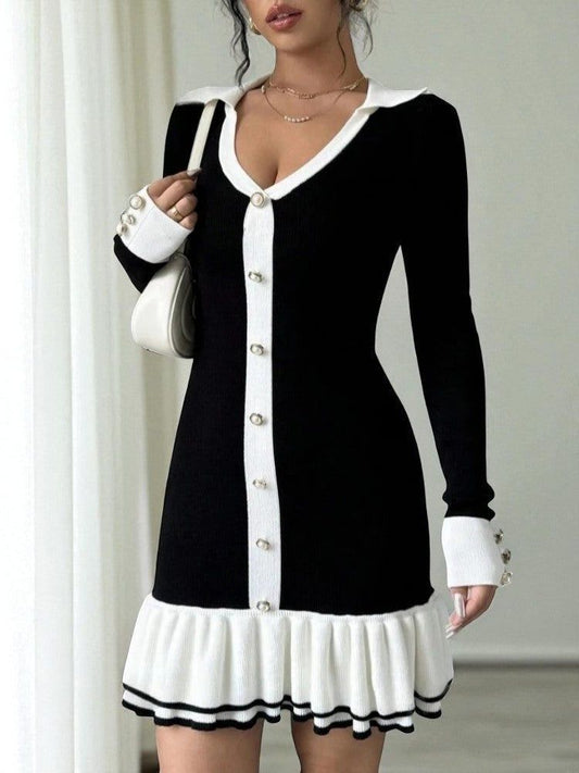 JESSICA | Elegant Black High-Collar Dress with Flattering High Waist