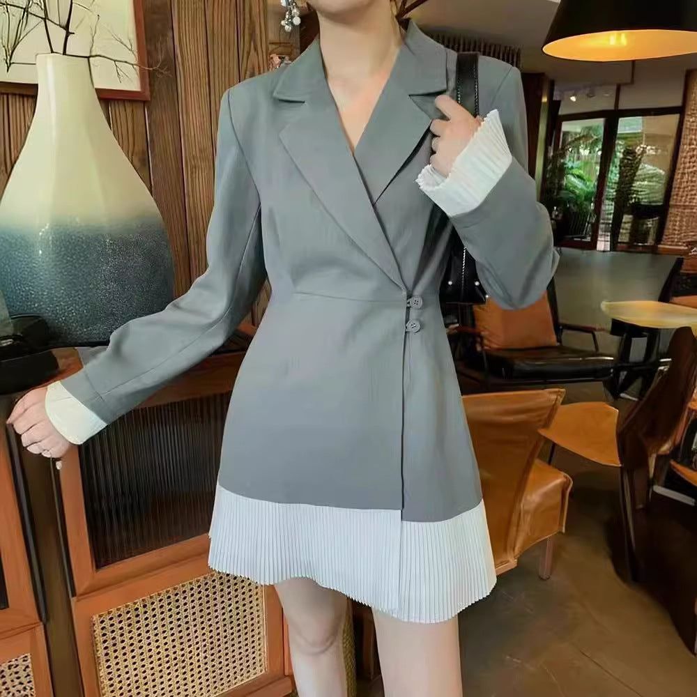 Chic Blazer Dress with Pleated Skirt