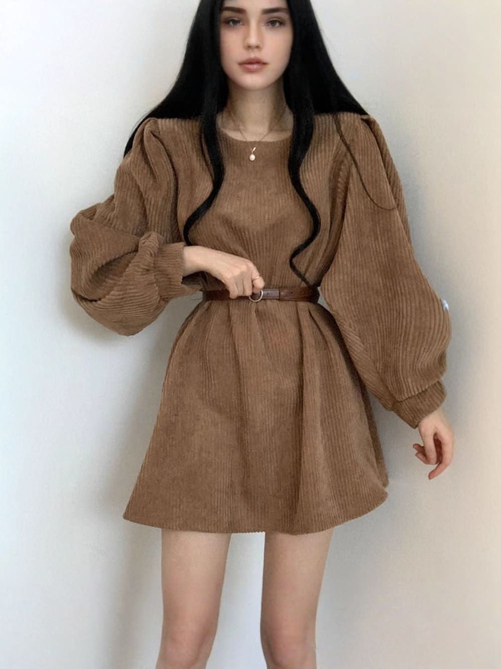 Puff Sleeve Corduroy Mini Dress
