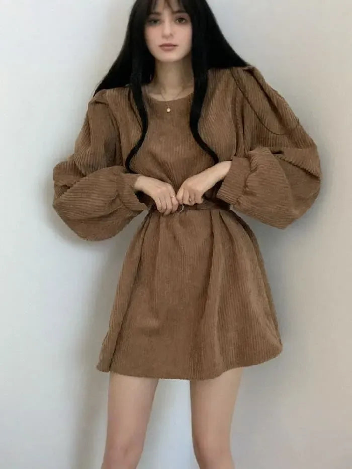 Puff Sleeve Corduroy Mini Dress