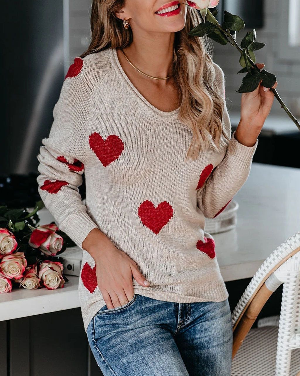 CHARLÈNE | Chic V-Neck Knit Sweater