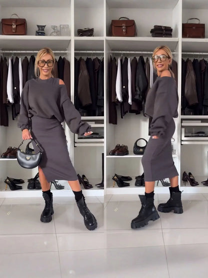 Off-Shoulder Top and Midi Skirt Set