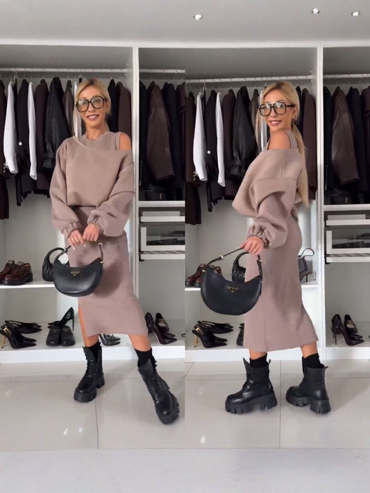 Off-Shoulder Top and Midi Skirt Set