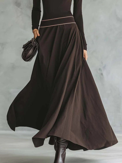 Elegant High-Neck Dark Brown Maxi Dress