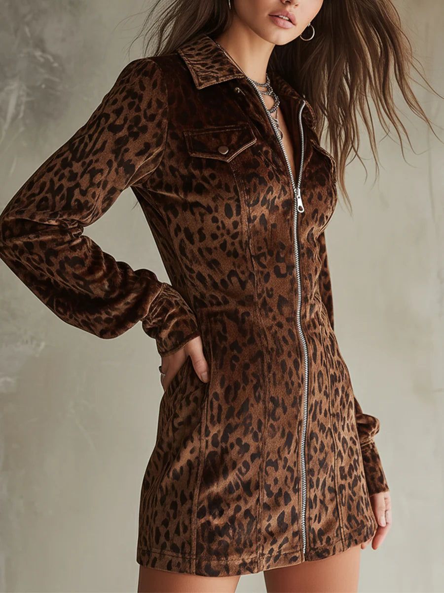 Leopard Print Velvet Dress